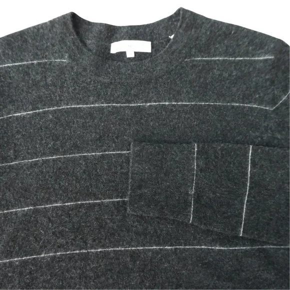 CaSHMeRe Vince Fitted Crew Neck Sweater Striped Heather Charcoal Dove Oat M